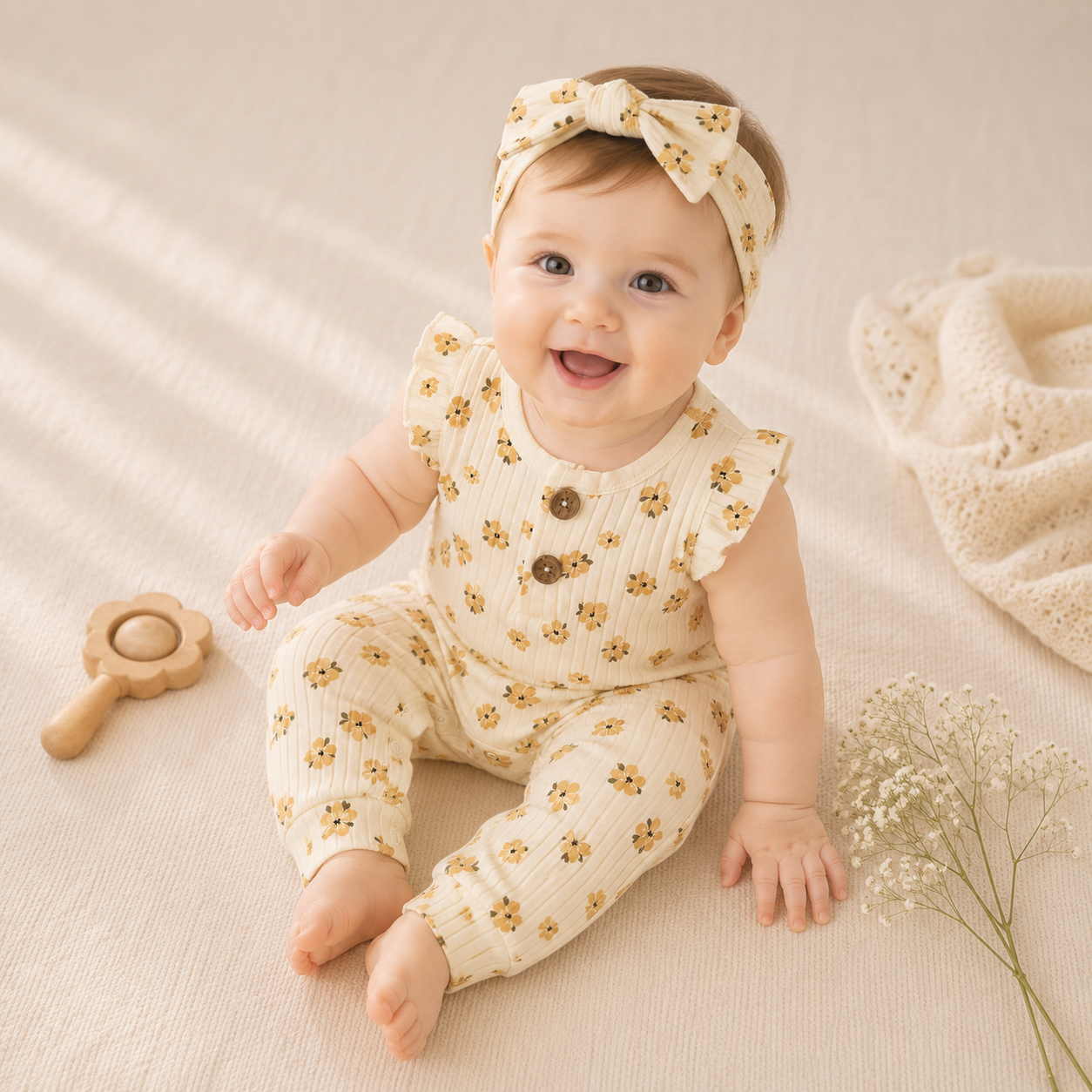 2 Piece Sleeveless Willow + Whimsy Coverall & Headband Set