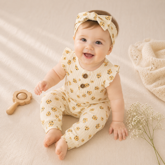 2 Piece Sleeveless Willow + Whimsy Coverall & Headband Set