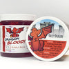 A jar of our dark red dragons blood bubble bath slime against a white background