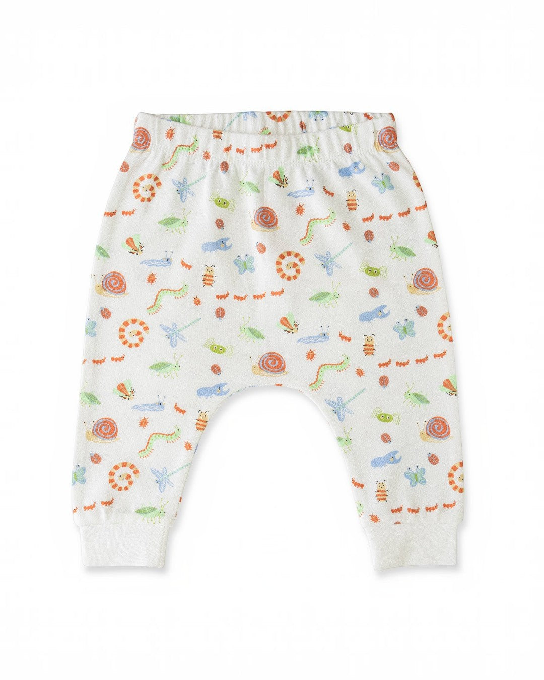 Colorful baby pants with animal pattern on a white background