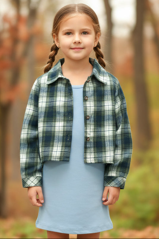 Spaghetti Strap Blue Grey Dress & Green Flannel Shirt Dress / 2T Spaghetti Strap Blue Grey Dress & Green Flannel Shirt Dress / 2T