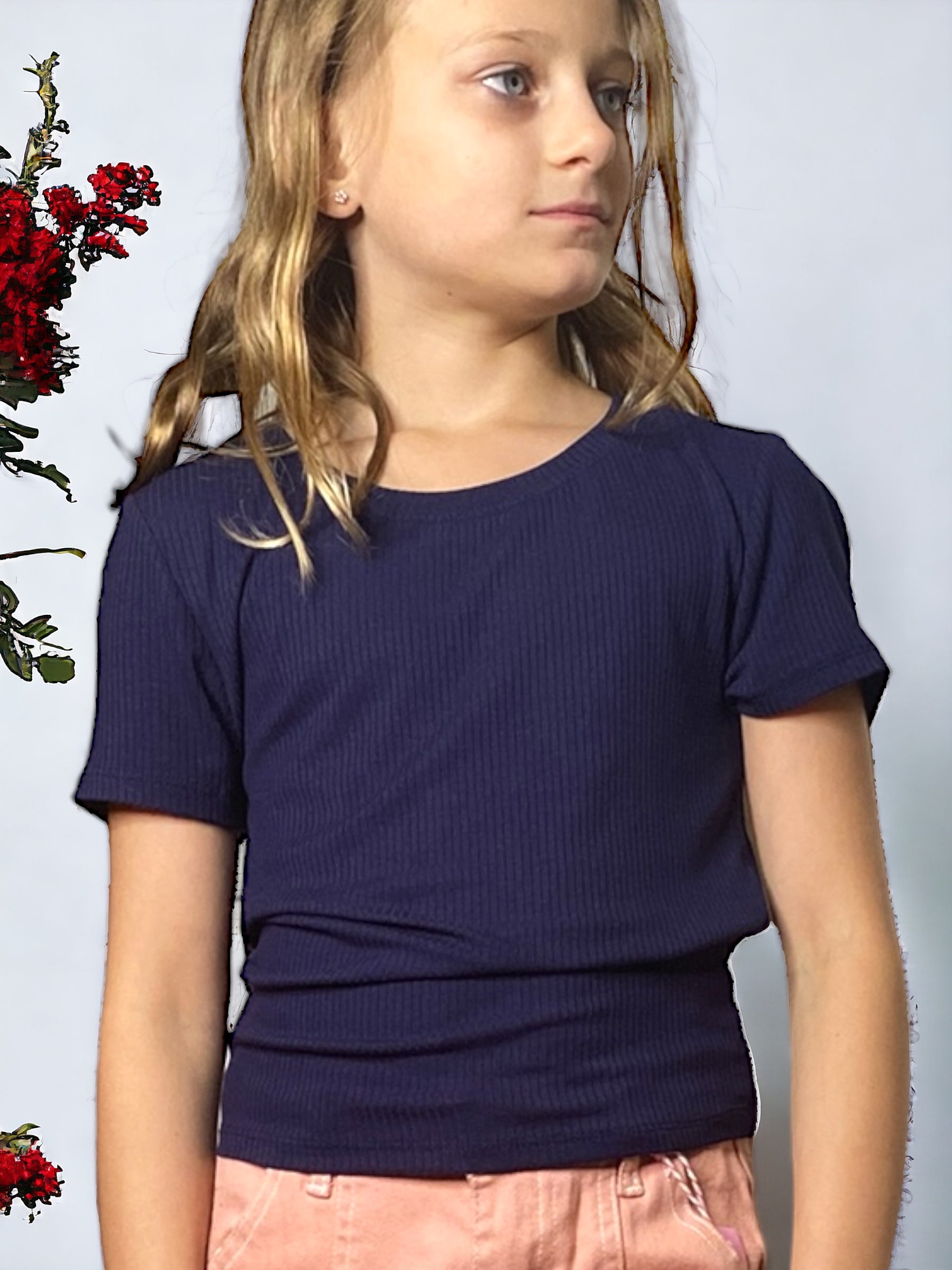 Tween Rib Knit Tee - Navy - Calla Lily Cosmetics + CL kids