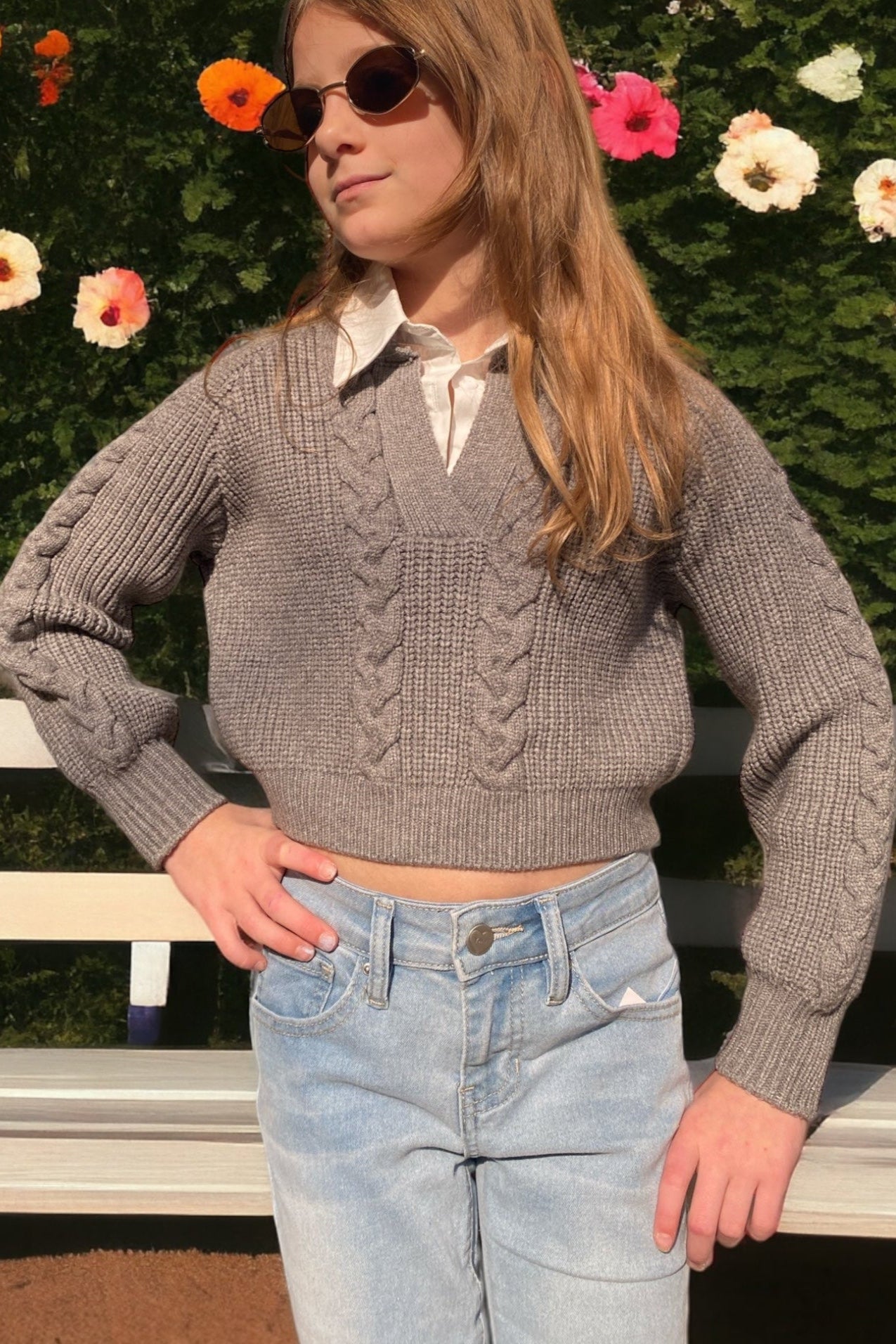 Grey Faux Collared Sweater - Calla Lily Cosmetics + CL kids