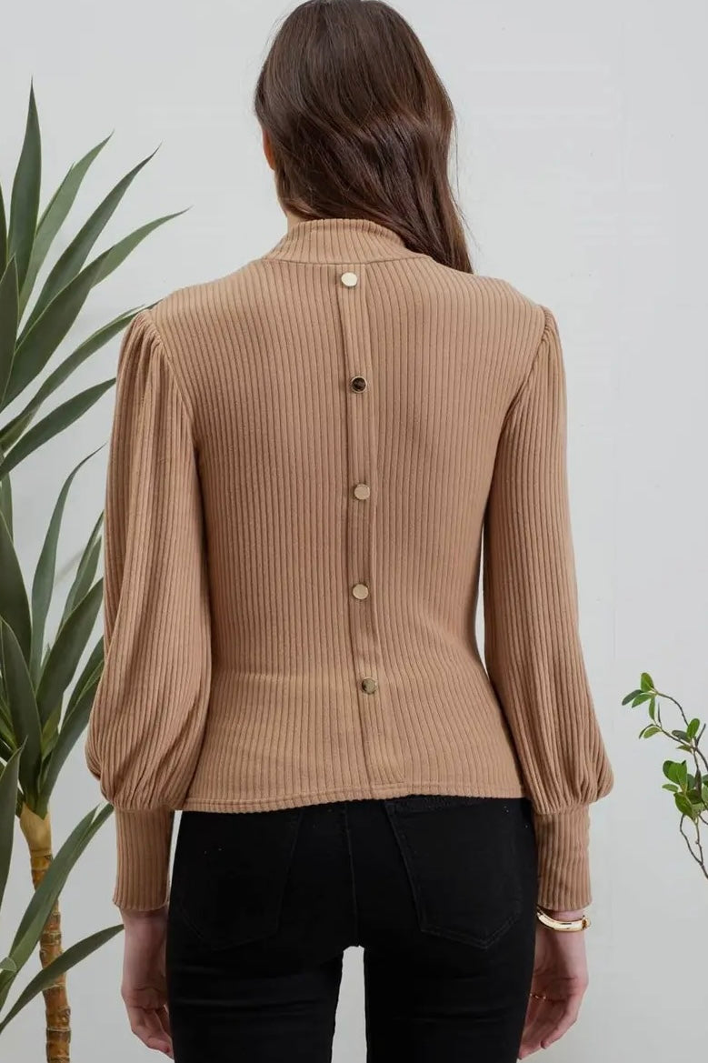 Khaki Mock Neck Ribbed Top