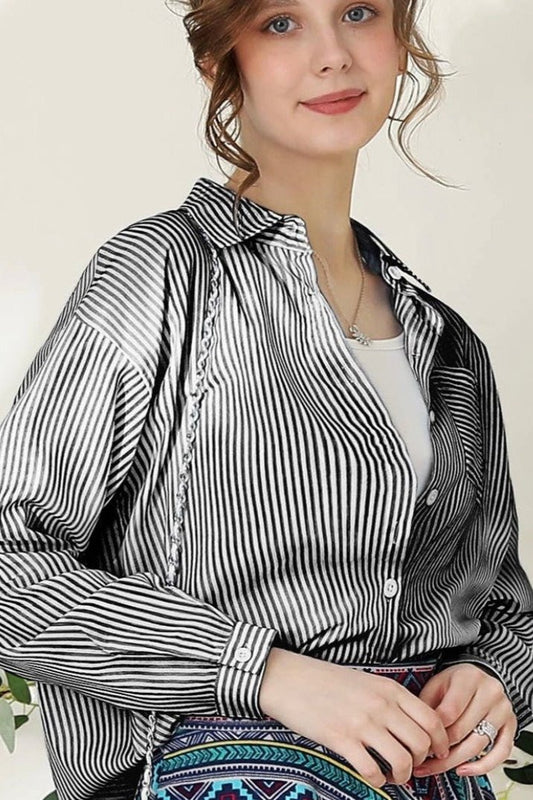 White Button Down with Black Pinstripes - Calla Lily Cosmetics + CL kids