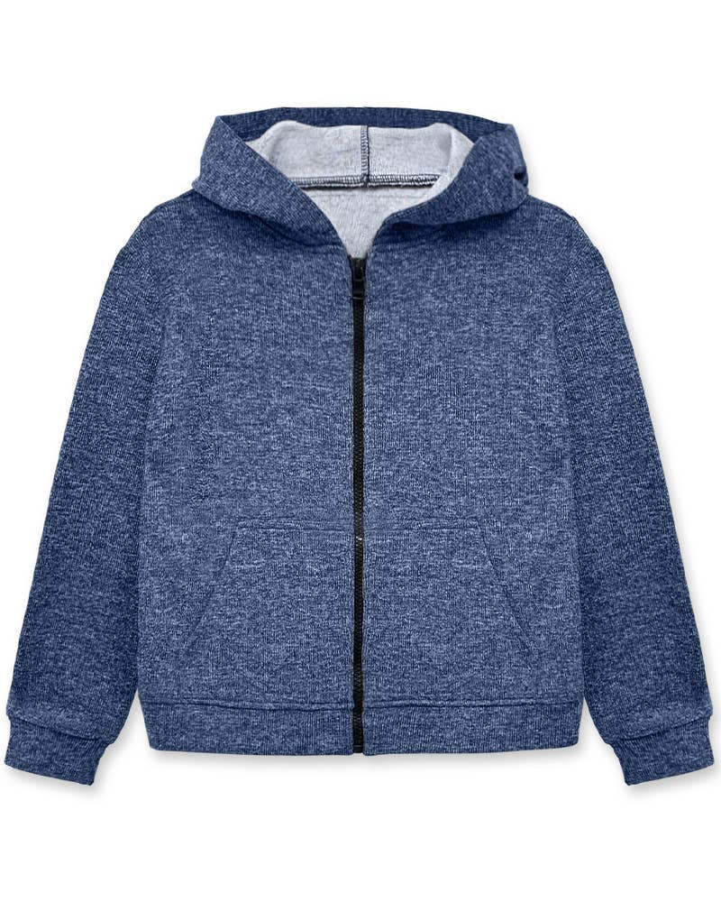 Blue hoodie with a zipper on a white background