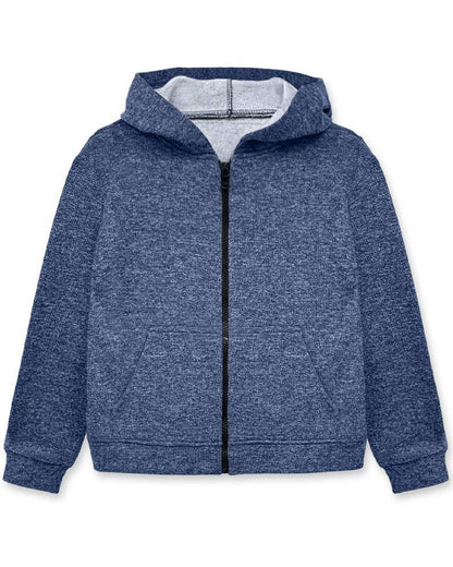 Blue hoodie with a zipper on a white background