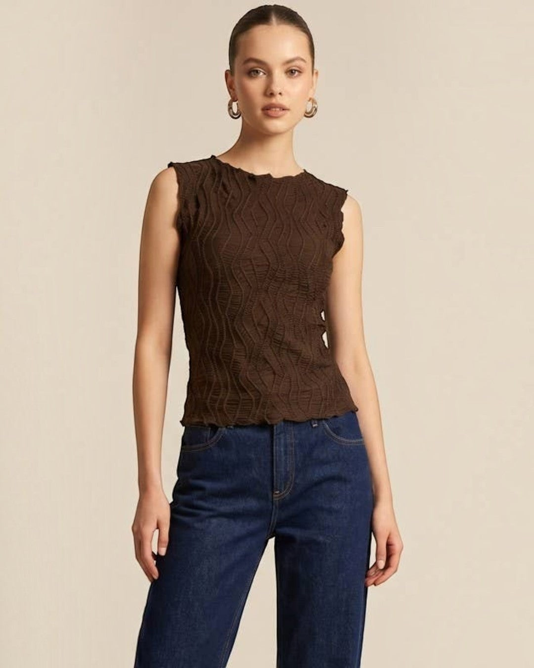 Textured Knit Sleeveless Tank