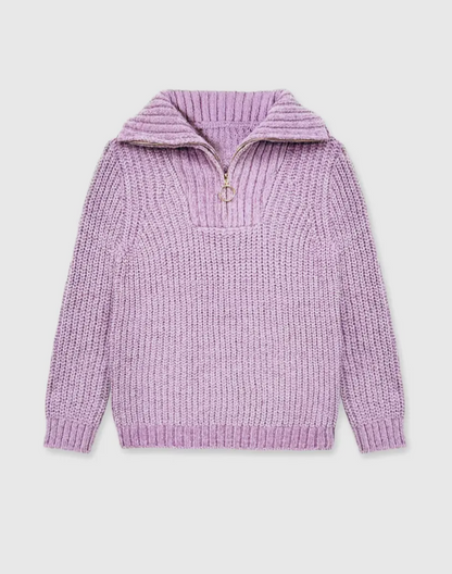 Girl's Pullover Lilac Sweater w/ Zip Front