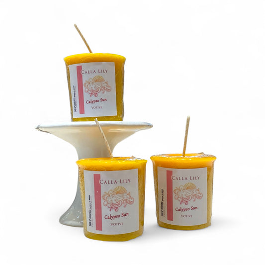 Calypso Sun Votive Candle on a white pedastle