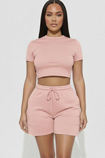 Pink - Crop Tee or Drawstring Shorts