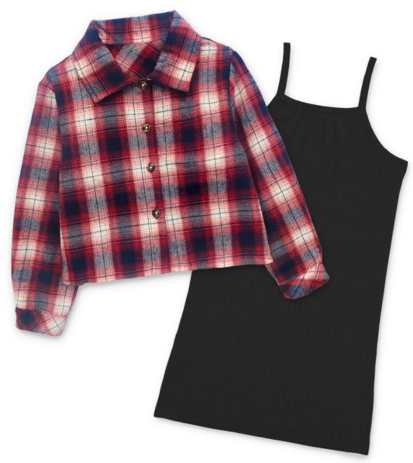 Spaghetti Strap Black Dress & Red Flannel Shirt - Calla Lily Cosmetics + CL kids