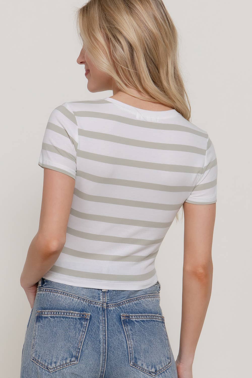 Short Sleeve Sage Stripe Crop Top