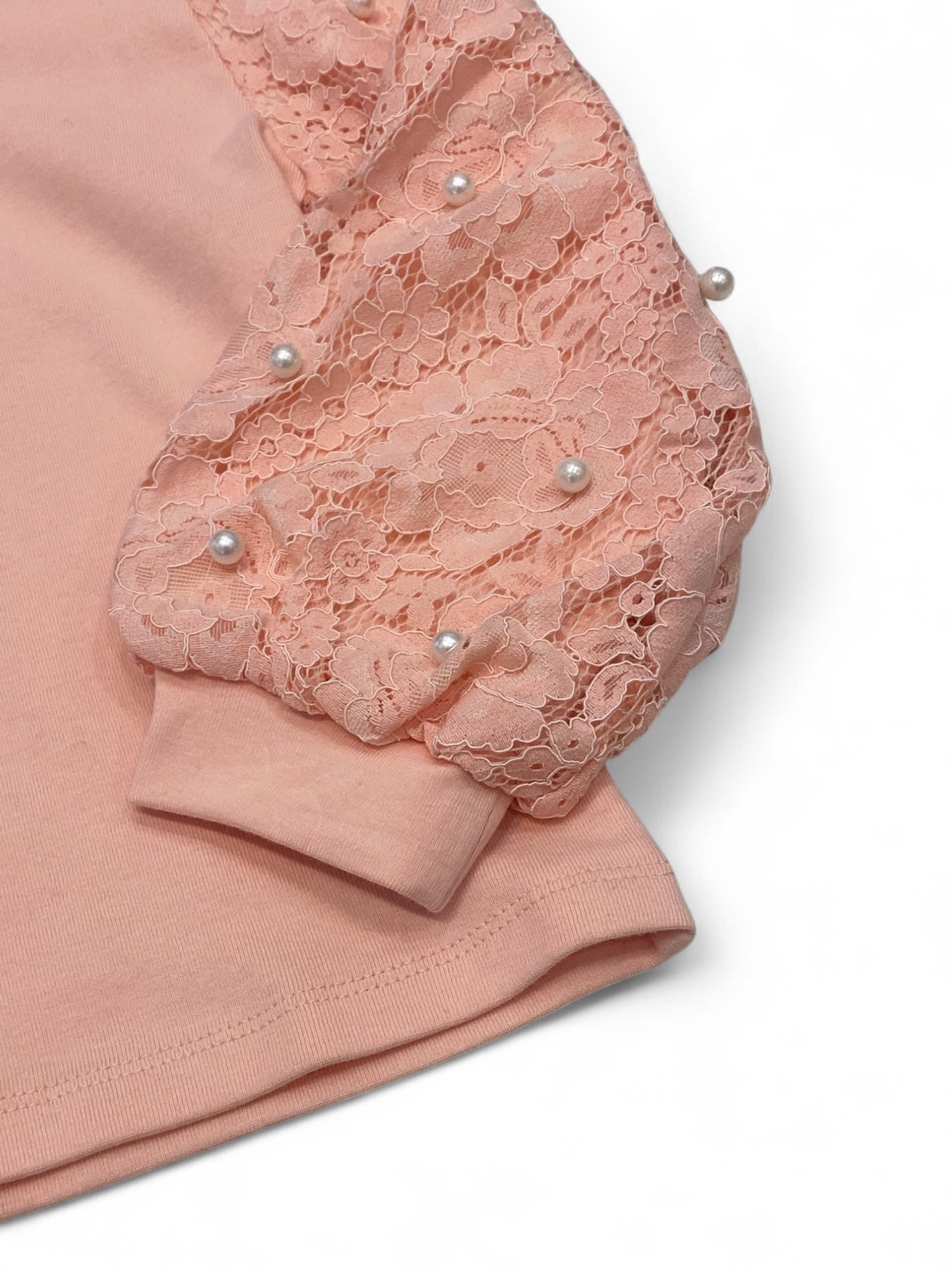 Pink Lace & Pearl Sleeve Top
