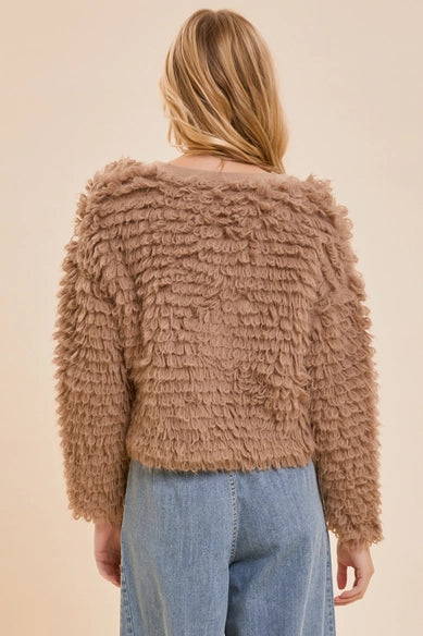 Mocha Fuzzy Crop Cardigan