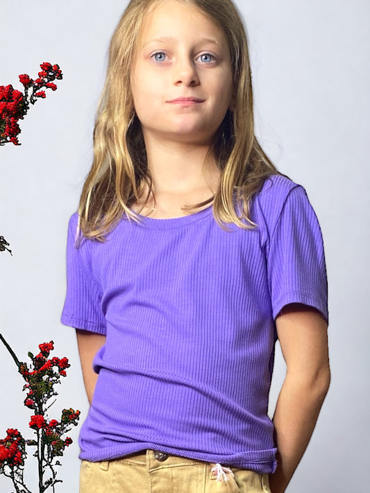 Tween Rib Knit Tee - Purple - Calla Lily Cosmetics + CL kids