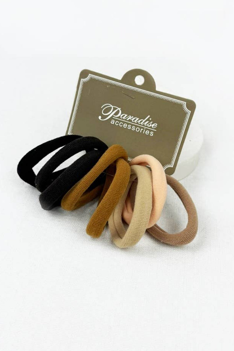 Set of hair ties on a white background with 'Paradise Accessories' branding.
