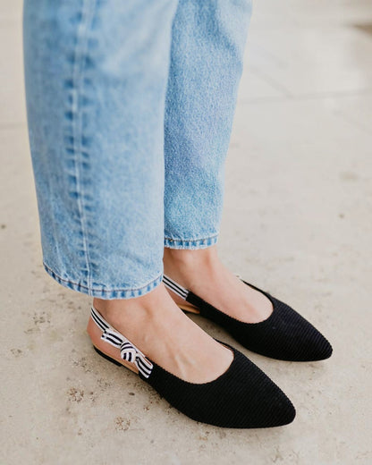 Soho Black D'Orsay Flat Shoes