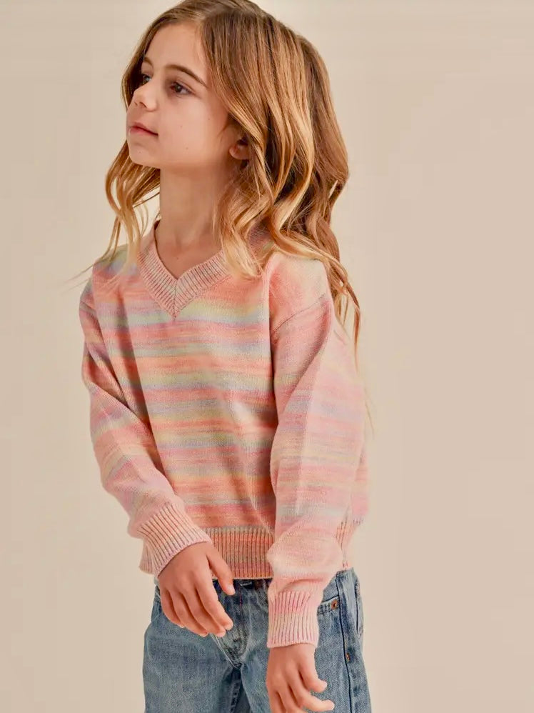 V-Neck Striped Sweater - Little Kids - Calla Lily Cosmetics + CL kids