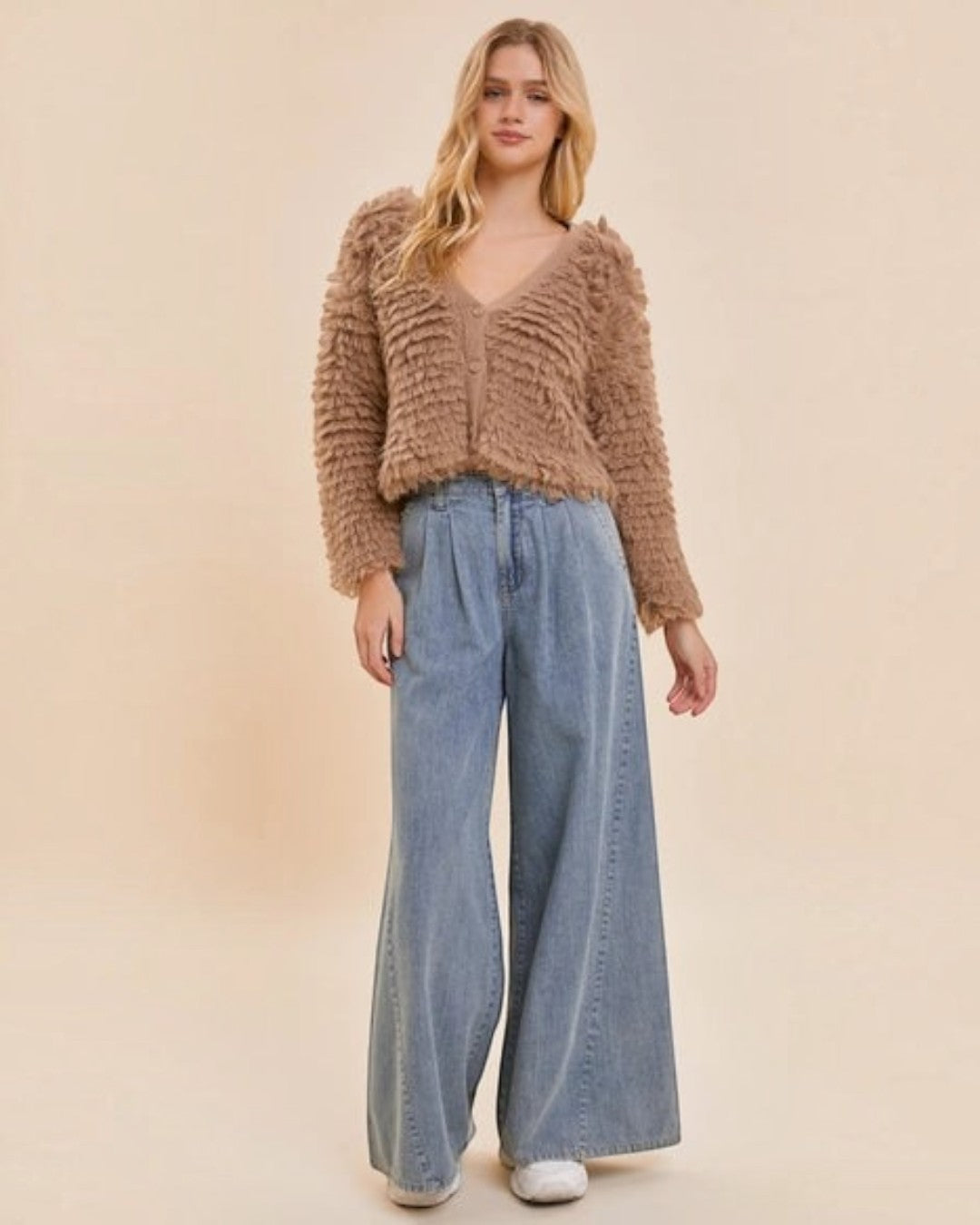 Mocha Fuzzy Crop Cardigan - Calla Lily Cosmetics + CL kids