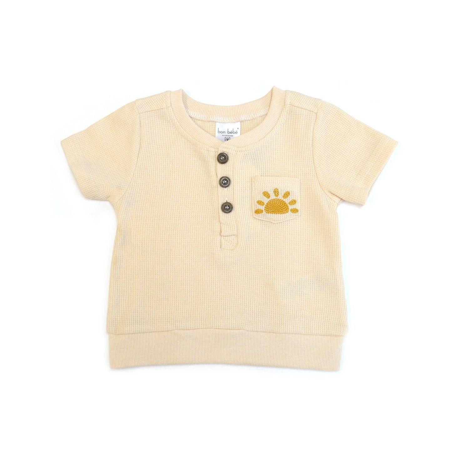 Cream Boys 2pc Waffle Knit Top & Shorts Sets