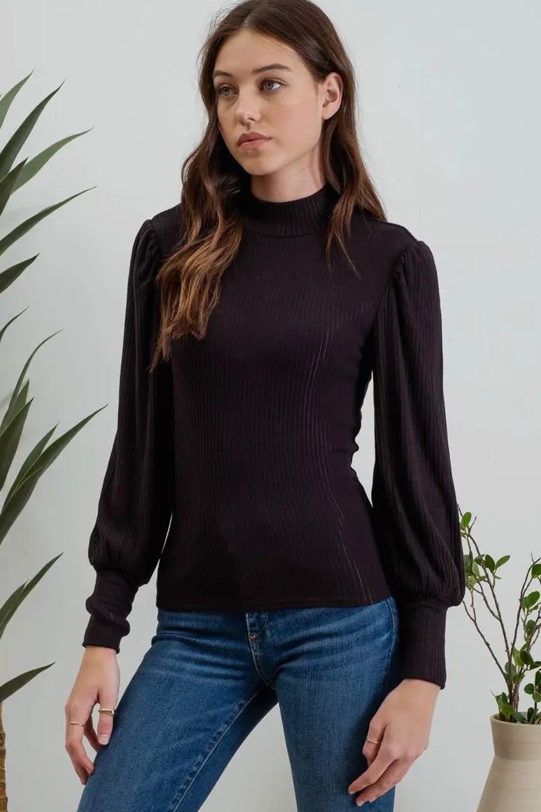 Black Mock Neck Ribbed Top