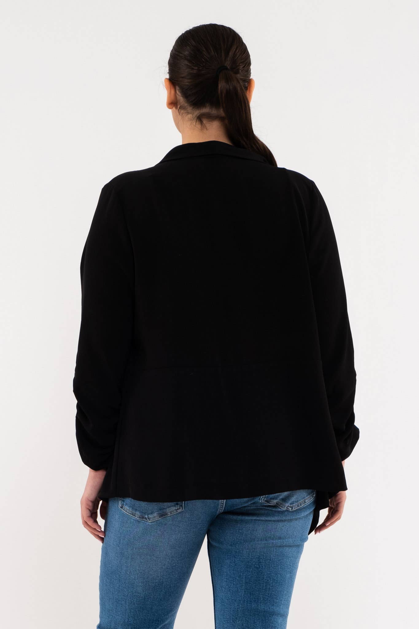 Plus Size 3/4 Length Rouched Sleeve Blazer