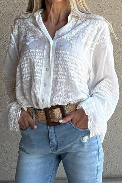 Lace Floral Long Sleeve Blouse - One Size