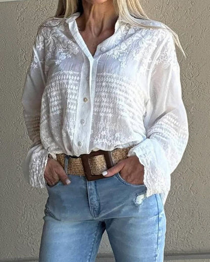 Lace Floral Long Sleeve Blouse - One Size