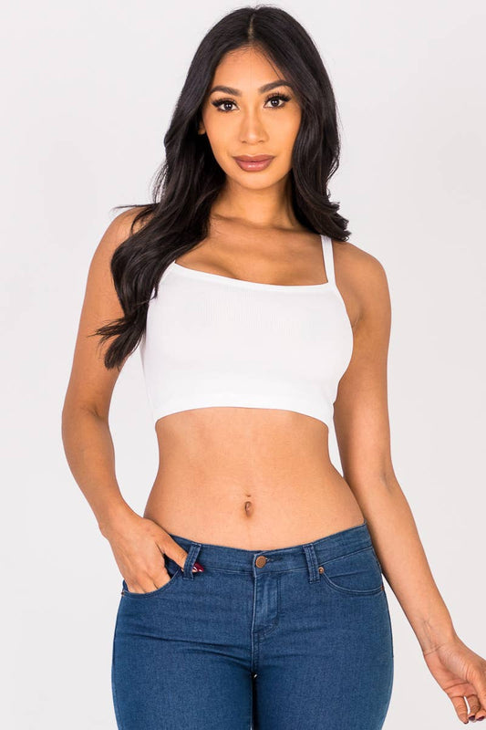 Ribbed Knit Cami Crop Top - White