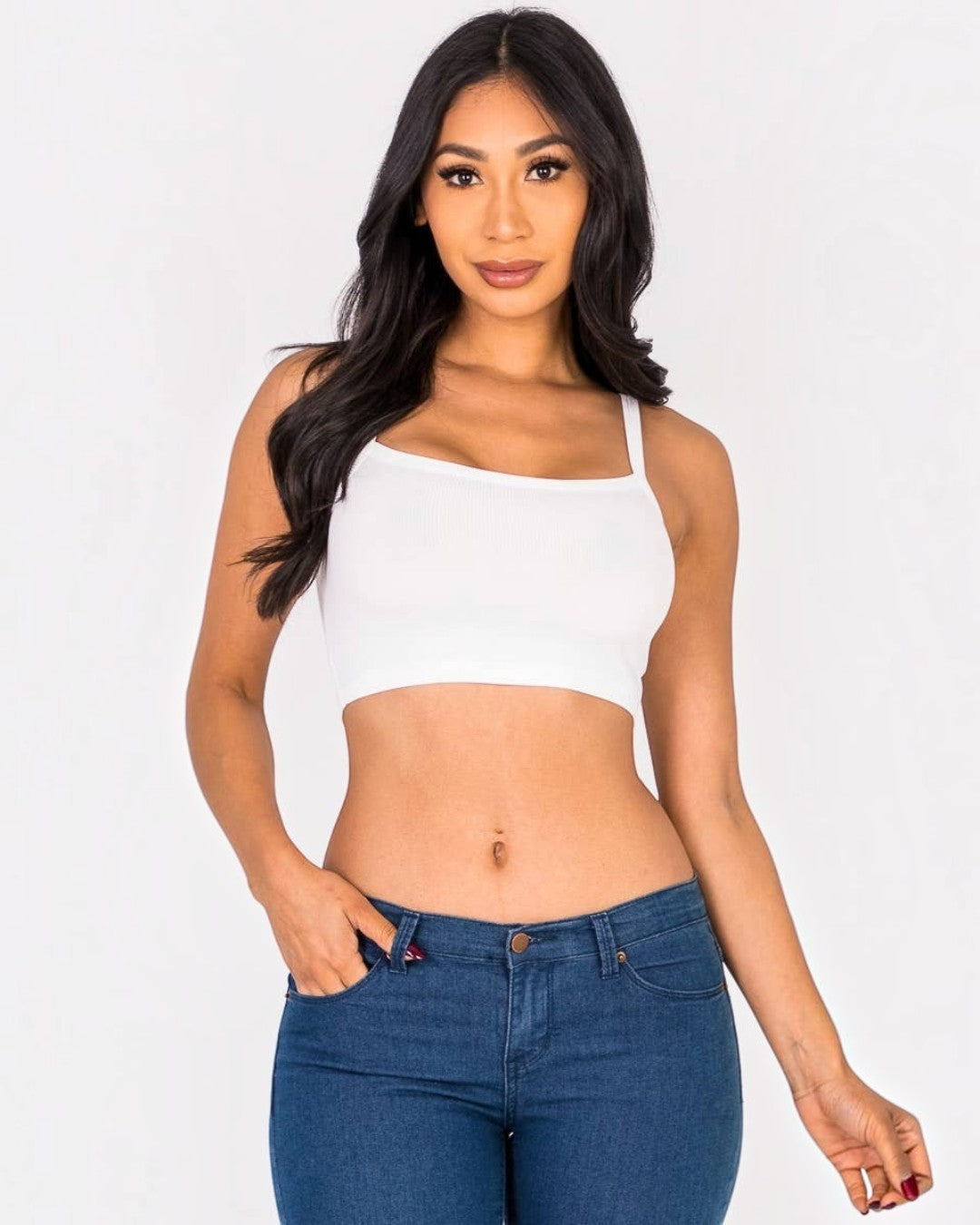 Ribbed Knit Cami Crop Top - White