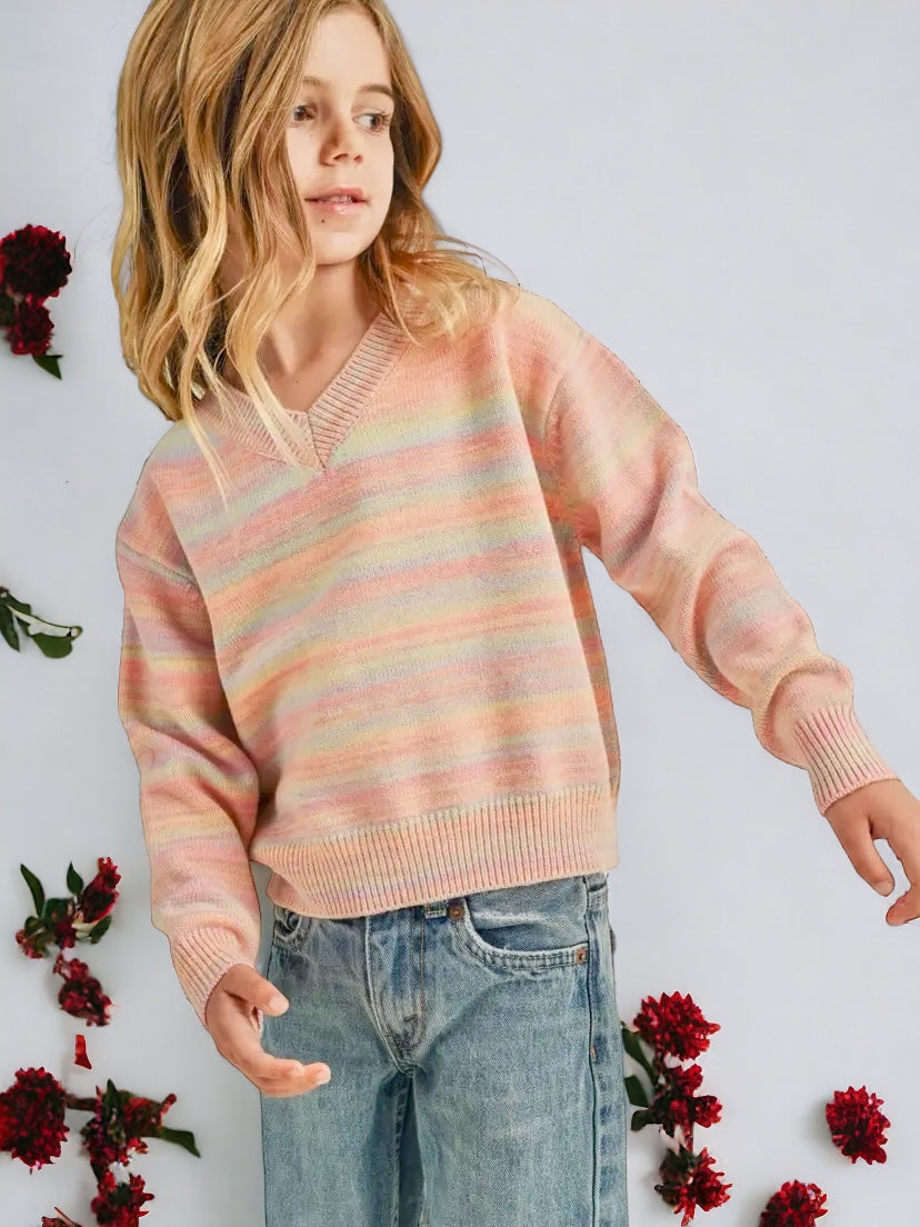 V-Neck Striped Sweater - Little Kids - Calla Lily Cosmetics + CL kids