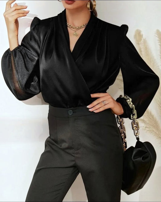 Silky Long Sleeve Blouse - Black