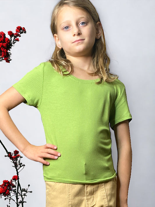 Tween Rib Knit Tee - Green - Calla Lily Cosmetics + CL kids