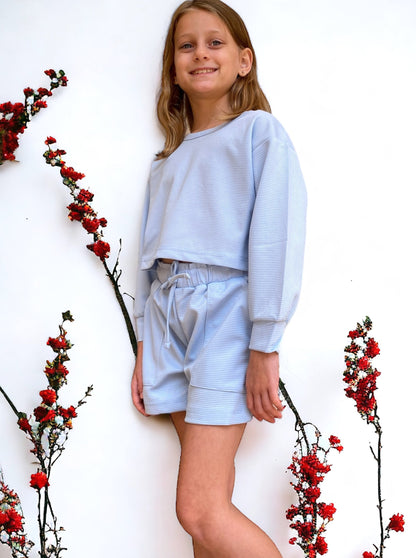 Baby Blue Shorts & Sweatshirt - Calla Lily Cosmetics + CL kids