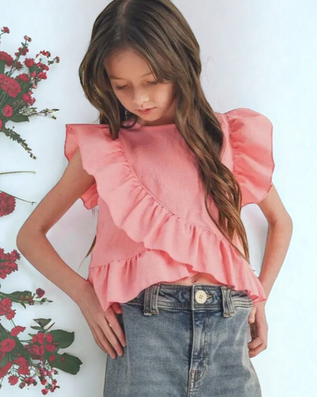 Asymmetrical Ruffle Sleeveless Top - Tween - Calla Lily Cosmetics + CL kids