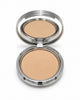 Compact powder in a silver case on a white background