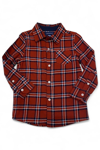 Red and blue plaid shirt on a white background