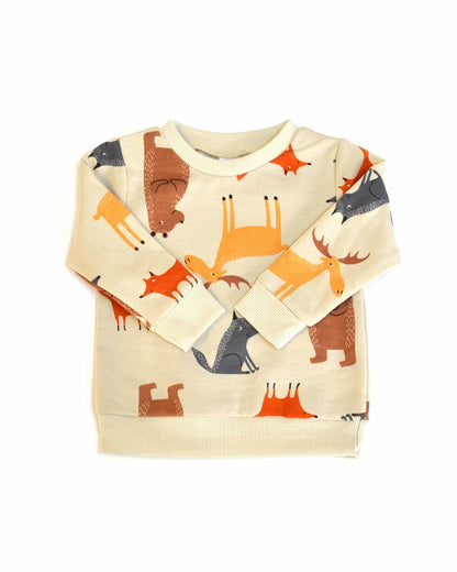 Children's sweater with fox pattern on a white background