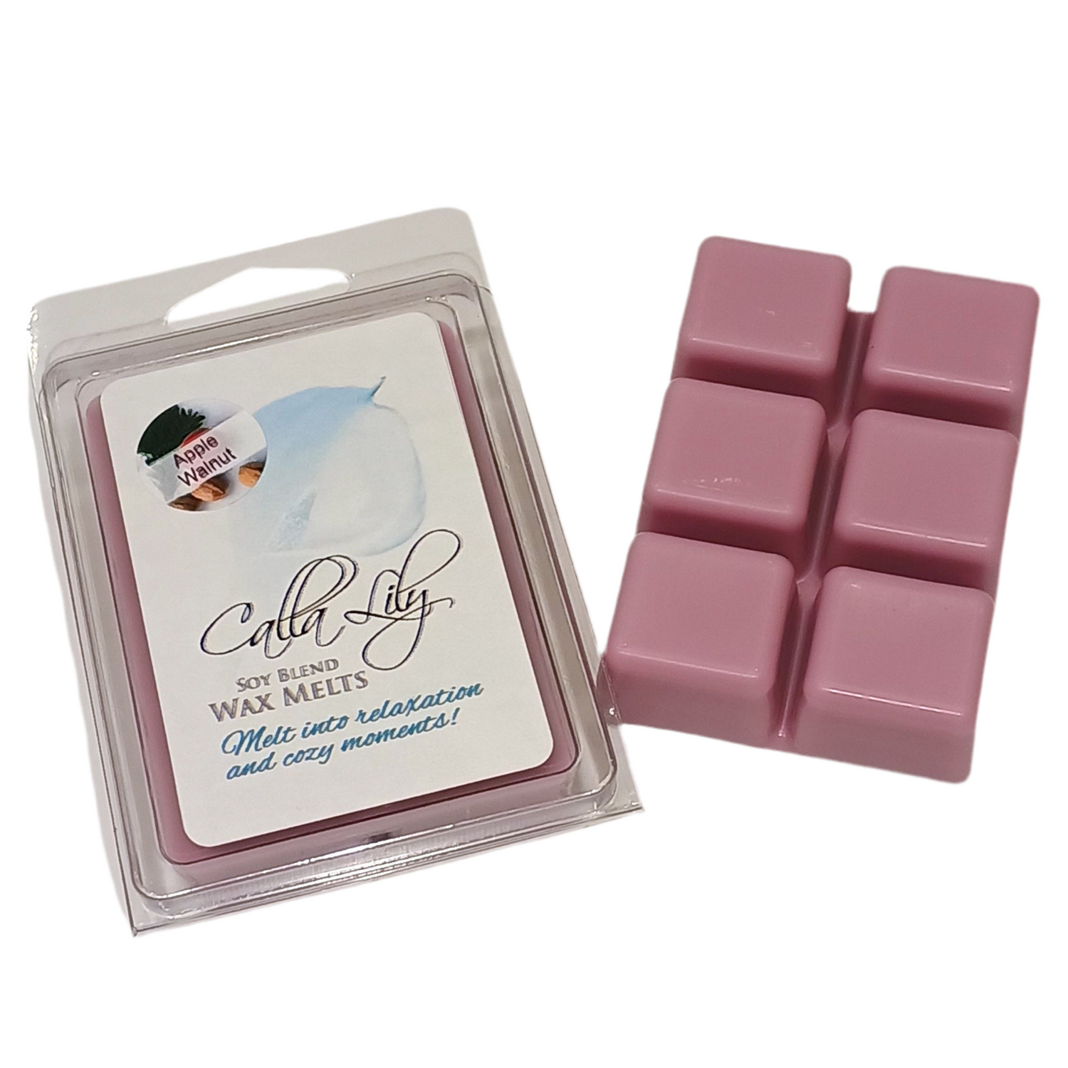 Pink wax melts in a packaging with 'Cala Lily' branding on a white background