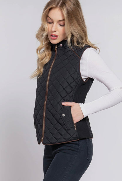 Black Slim Fit Quilted Vest