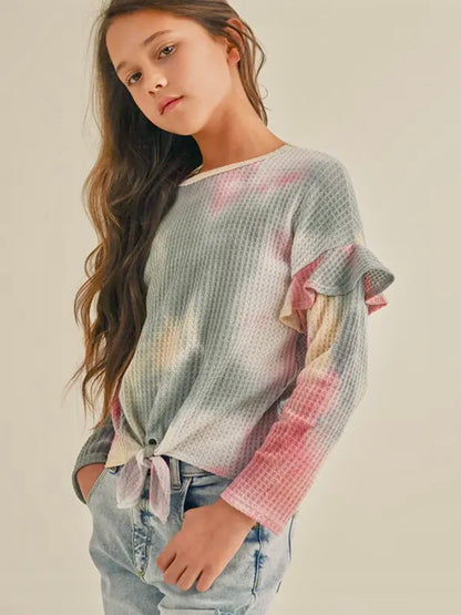 Long Sleeve Tie Dye Flutter Sleeve Top - Tween - Calla Lily Cosmetics + CL kids