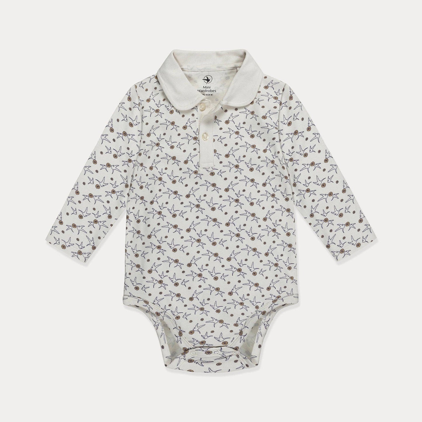 Baby bodysuit with floral pattern on a white background