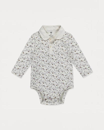 Baby bodysuit with floral pattern on a white background