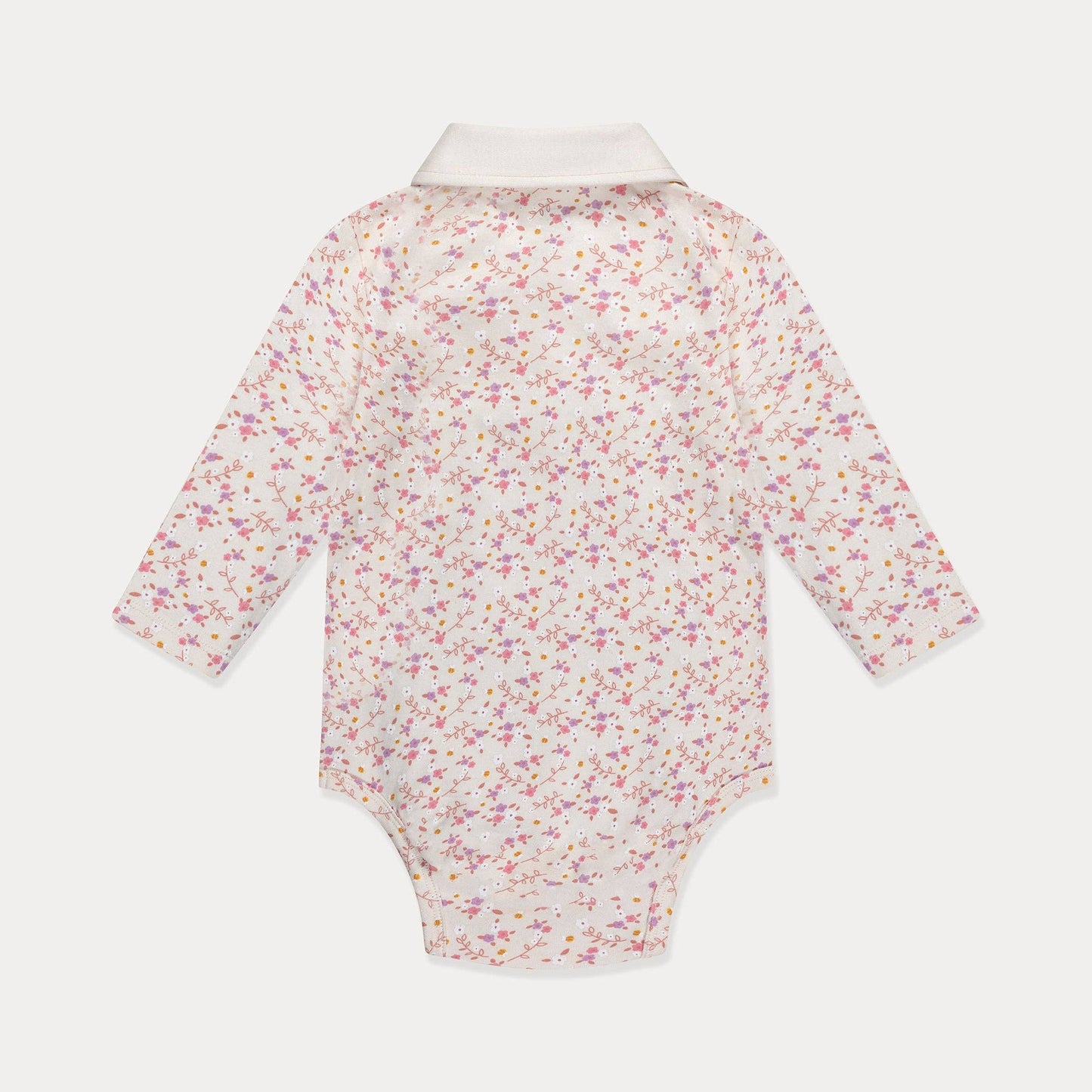 Floral-patterned baby onesie on a white background