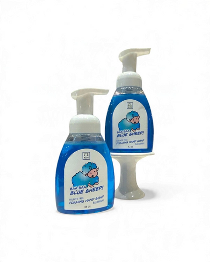 Two bottles of 'Baa Baa Blue Sheep' foaming hand soap on a white background