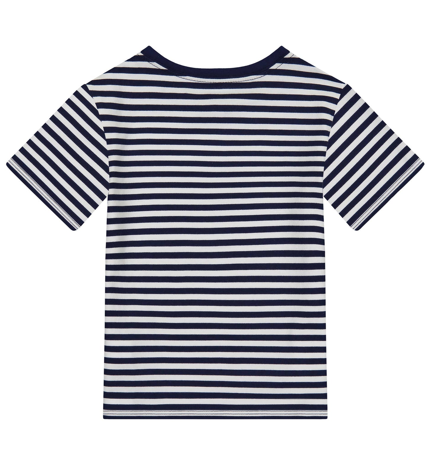 Navy and white striped t-shirt on a white background