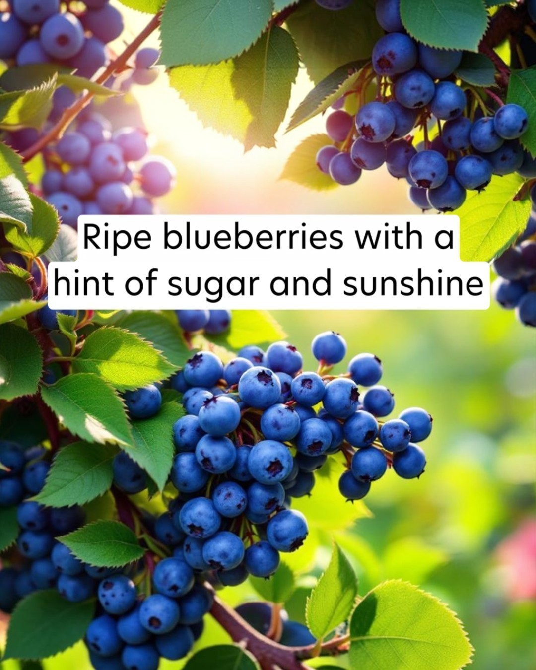 Ripe blueberries with green leaves and a bright background