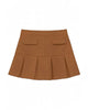 Brown pleated skirt with two front pockets on a white background