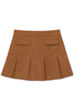 Brown pleated skirt with two front pockets on a white background